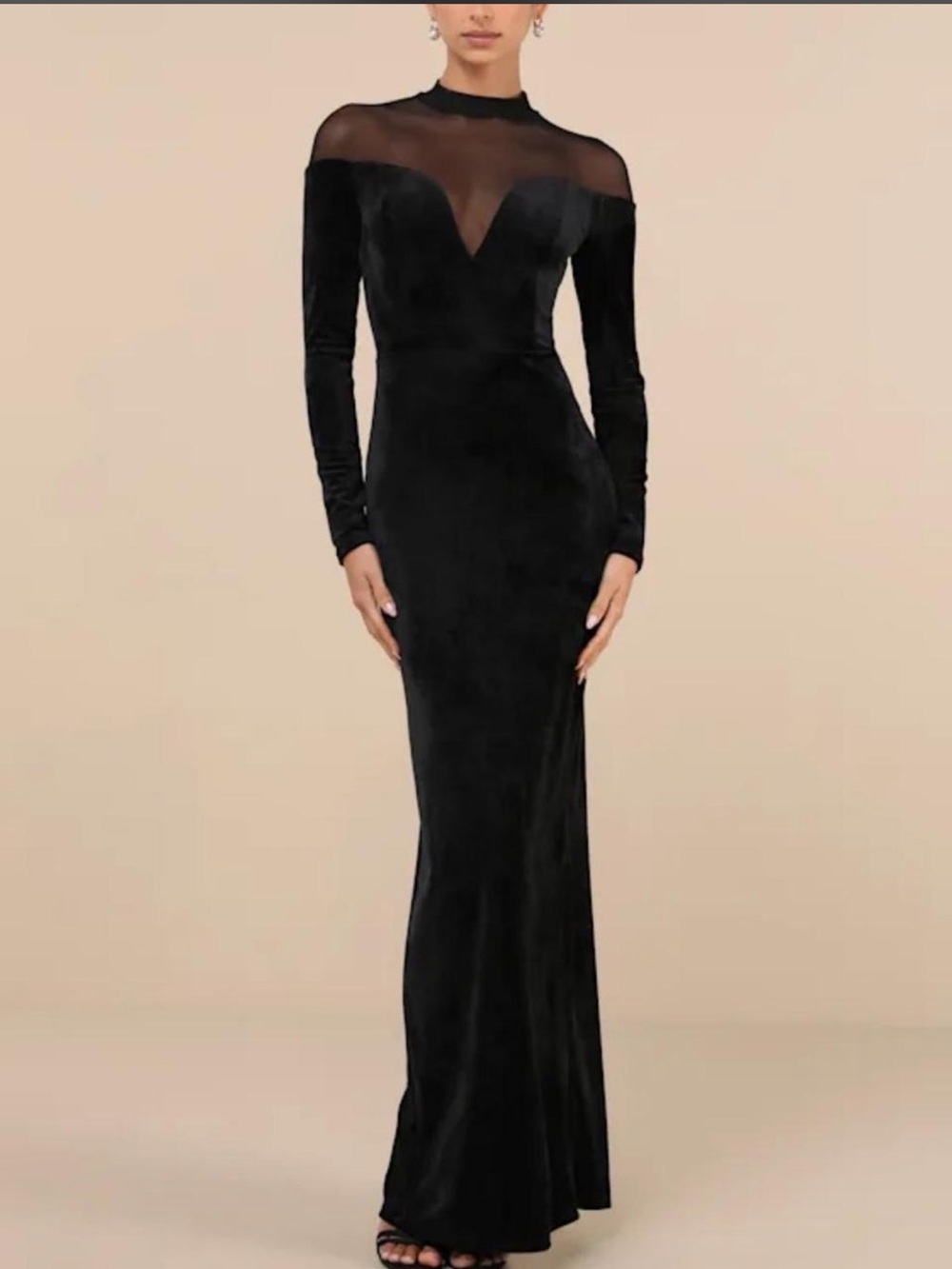 Lulus Exemplary Allure Black Velvet Mock Neck Long Sleeve Maxi Dress